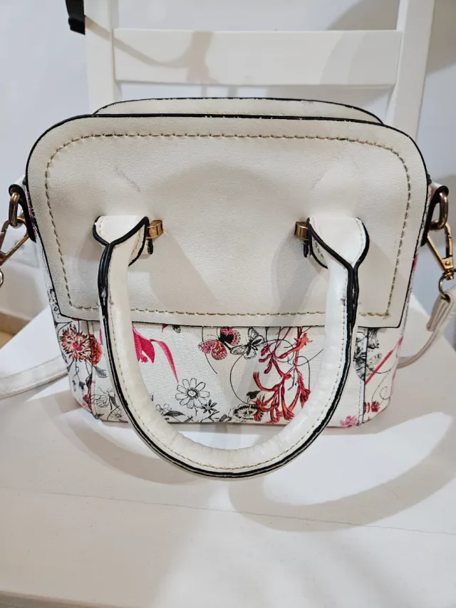 Bolso Cartera Blanco Flores