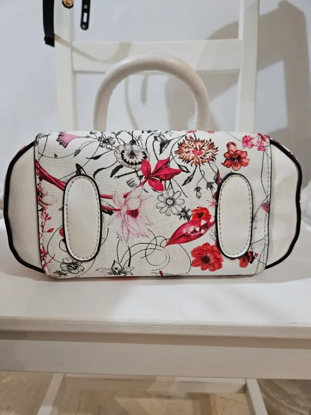 Bolso Cartera Blanco Flores