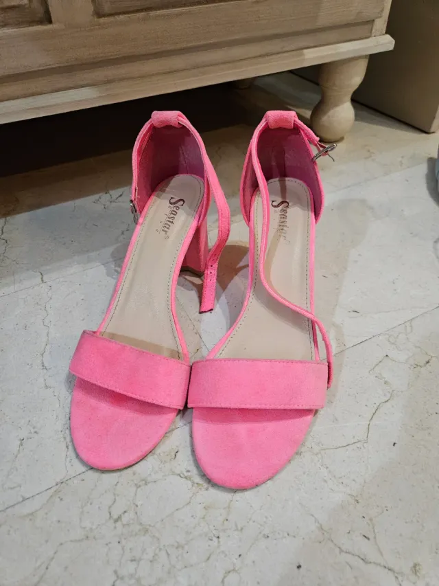 Sandalias Tacón Rosa Terciopelo