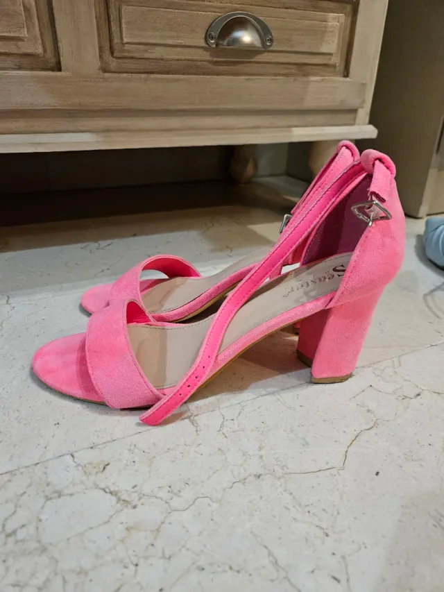 Sandalias Tacón Rosa Terciopelo