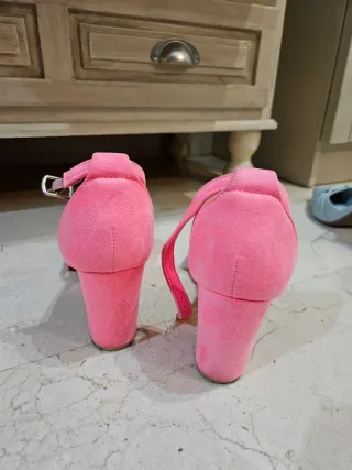 Sandalias Tacón Rosa Terciopelo