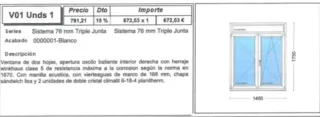Ventana pvc nueva V01 Unds 1 Triple Junta