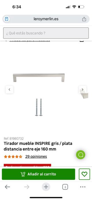 Tiradores plata 16mm distancia ejes