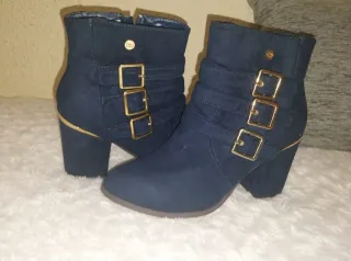 Botines tacón azul T37/36 pie delgado