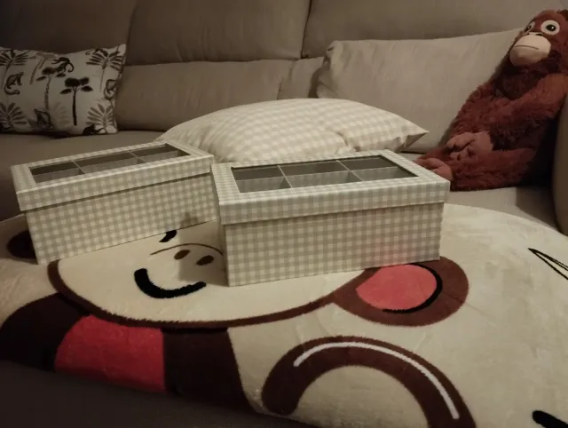 Lote 2 Cajas y Cojín Beige/Blanco