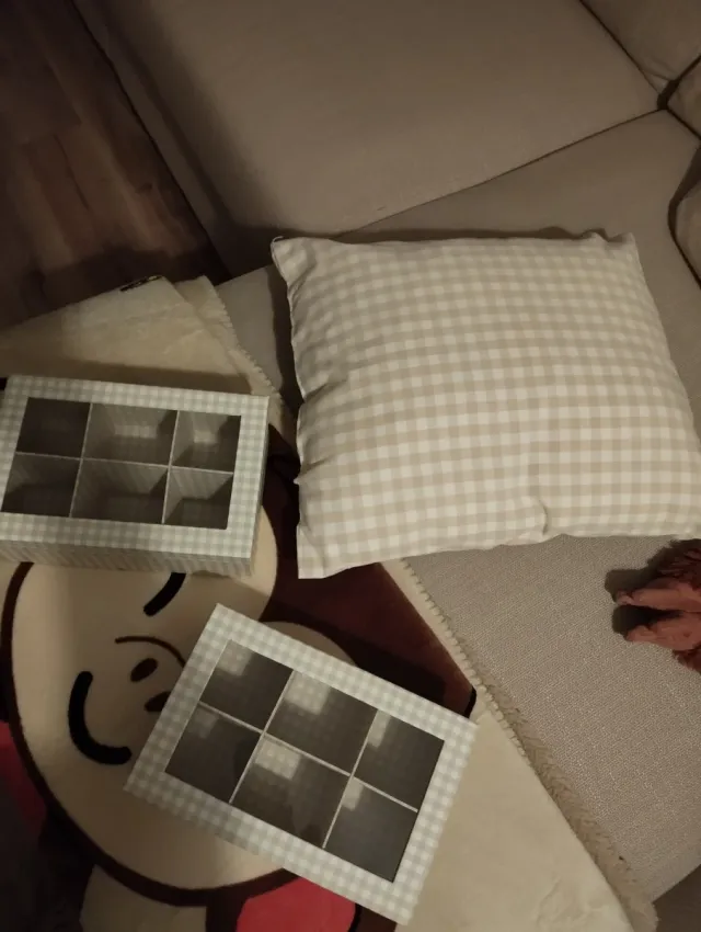 Lote 2 Cajas y Cojín Beige/Blanco