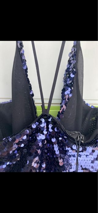 Top lentejuelas Zara morado/plateado XS