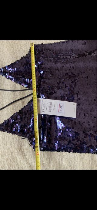 Top lentejuelas Zara morado/plateado XS