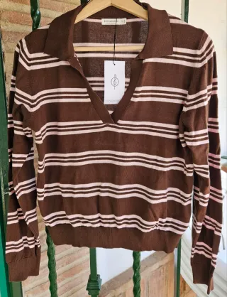 Jersey Stradivarius Rayas Marrón y Rosa Talla M