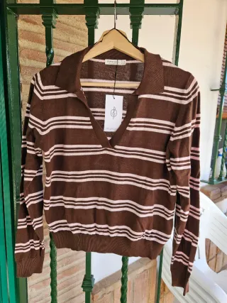Jersey Stradivarius Rayas Marrón y Rosa Talla M