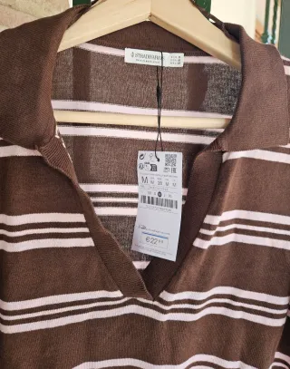 Jersey Stradivarius Rayas Marrón y Rosa Talla M
