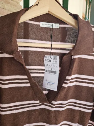 Jersey Stradivarius Rayas Marrón y Rosa Talla M