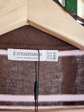 Jersey Stradivarius Rayas Marrón y Rosa Talla M