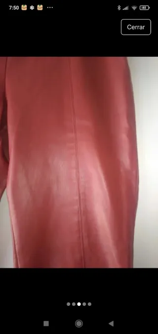 Pantalón polipiel granate de Zara