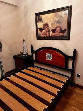 Cama matrimonio 1,35 madera y metal