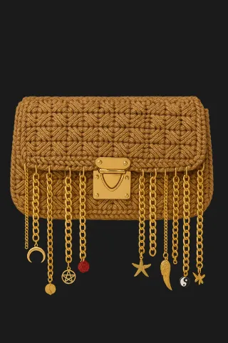 Bolso/Riñonera Tejido a Mano con Flecos Dorados