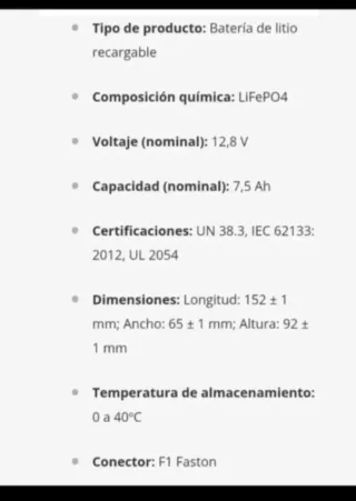 Batería Litio 12.8V 7.5Ah URB1270 ULTRALIFE