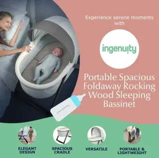 Ingenuity FoldAway Rocking Wood Bassinet OM-5M Car
