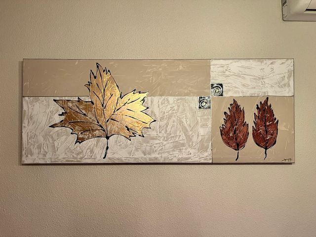 Quadro Folha Outonal Bege e Dourado