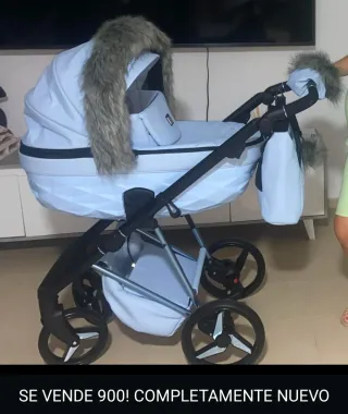 Carro de bebé azul con capota como nuevo