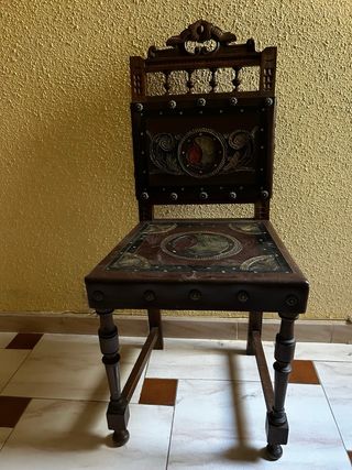 Silla Vintage Madera Cuero y Metal