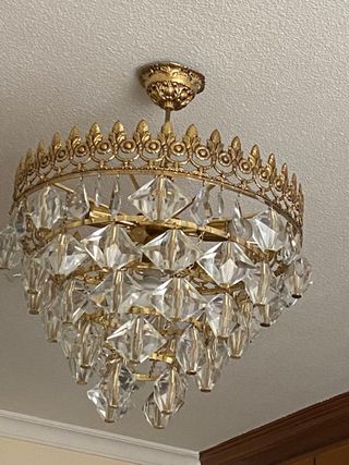 Lámpara de techo antigua de cristal y metal