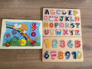 3 Rompecabezas Madera Niños: Letras, Números, Anim