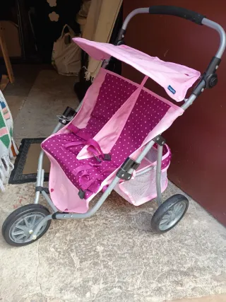 Carrito Gemelar Muñecas Rosa