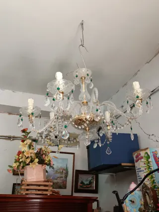 Lámpara Araña Cristal y Lágrimas Dorada