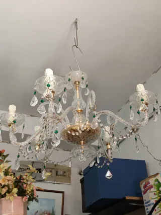 Lámpara Araña Cristal y Lágrimas Dorada