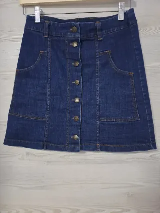 Falda Mino Vaquera Botones Azul
