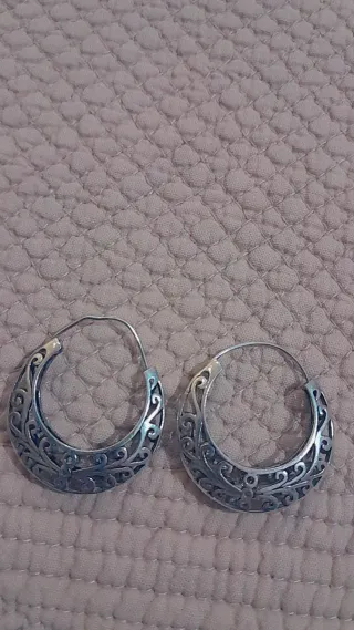 Gran par de pendientes aro de plata antigua