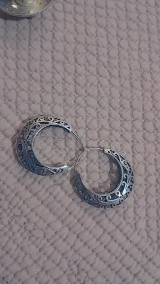 Gran par de pendientes aro de plata antigua