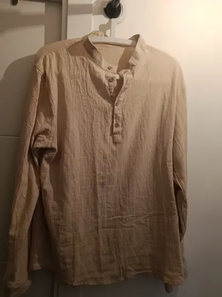 Camisa Lino Beige Talla M cuello henley