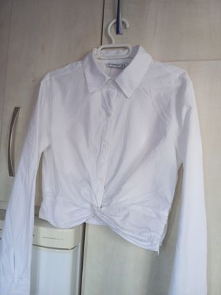 Camisa Crop Stradivarius Talla S Blanca