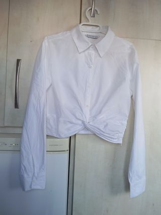 Camisa Crop Stradivarius Talla S Blanca