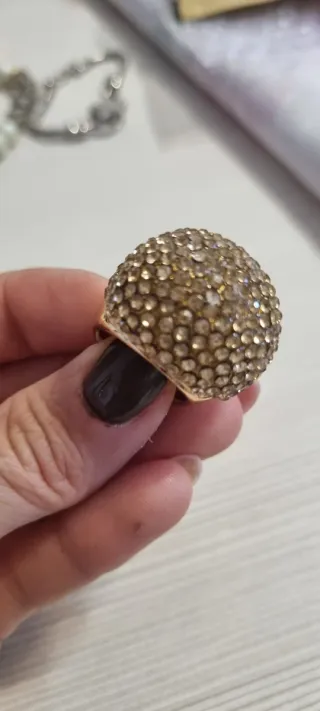 Anello donna con strass dorato
