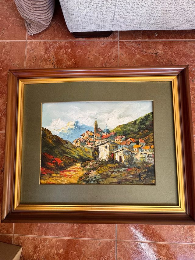 Quadro paesaggio di un villaggio in montagna