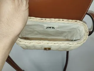 Bolso de mimbre y piel marrón