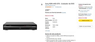 Grabador DVD Sony RDR-HXD870 Disco Duro