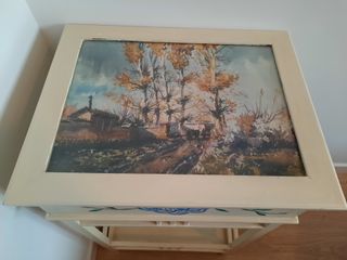 Mesa auxiliar de madera pintada a mano, años 60