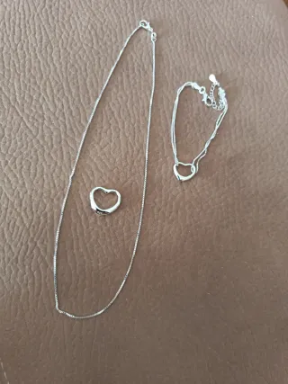 Conjunto Plata 925 Collar y Pulsera Corazón