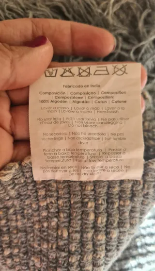 Tappeto Indiano in Cotone con Frange Grigio