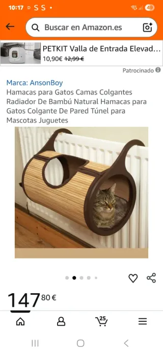Hamaca bambú para gato colgante