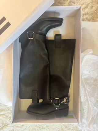 Stivali biker GANNI in pelle nera