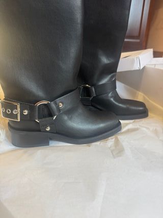 Stivali biker GANNI in pelle nera