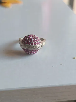 Anillo circonitas rosa y acero