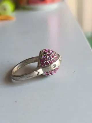 Anillo circonitas rosa y acero