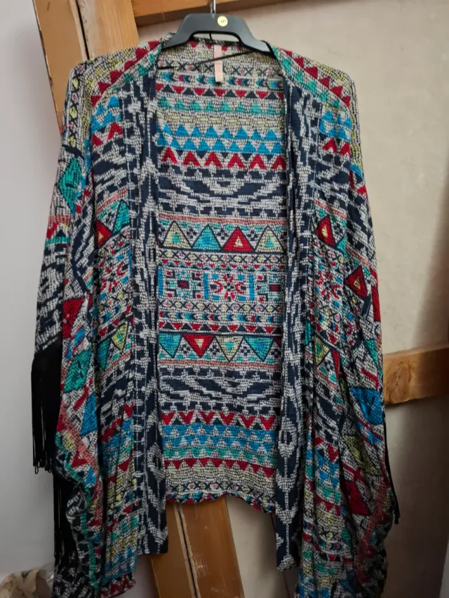Kimono estampado multicolor talla única con flequi