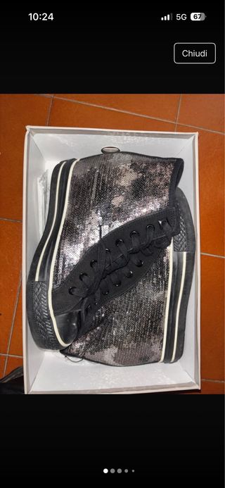 Scarpe donna paillettes cafe noir nere e argento